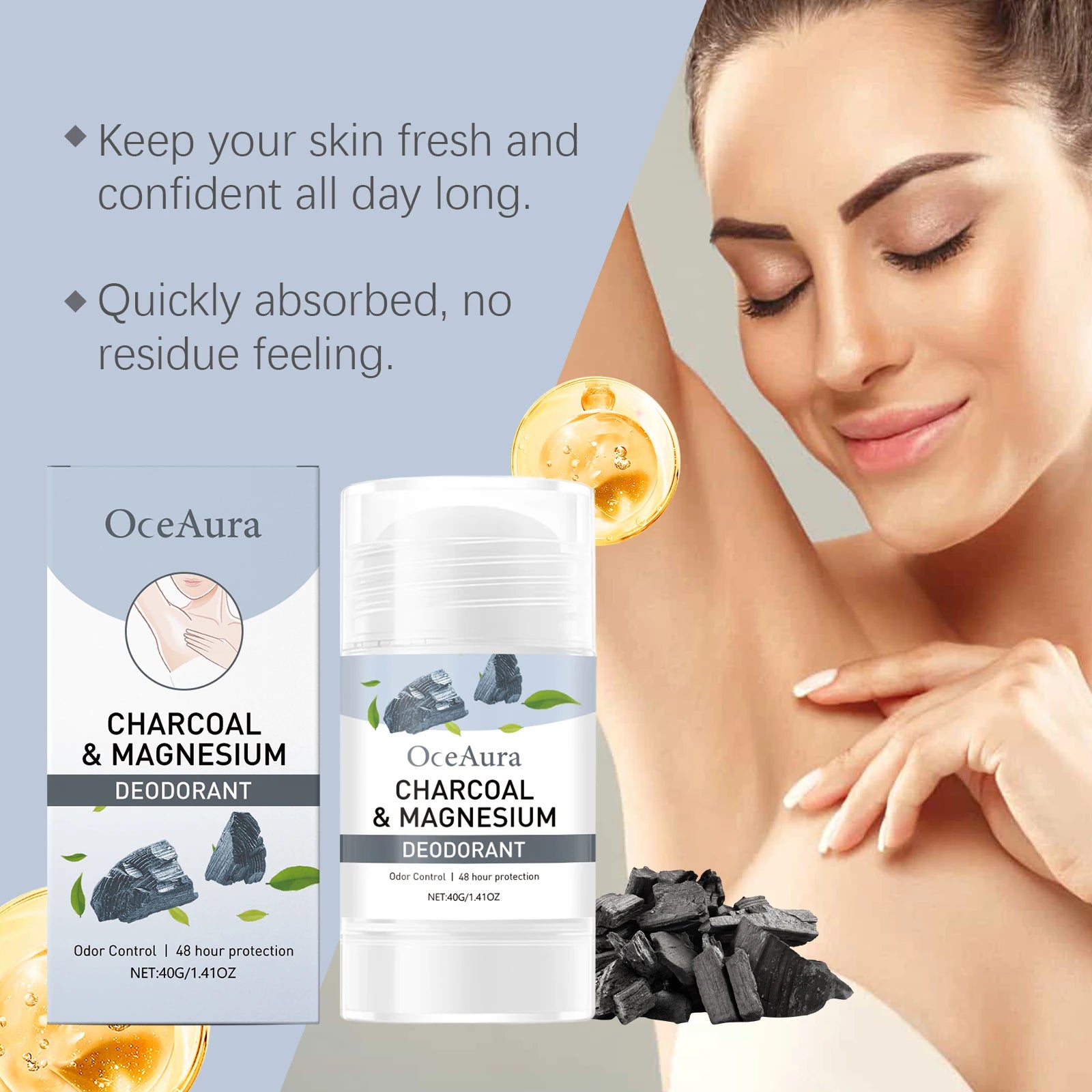 OceAura Charcoal Deodorant Stick – Unisex Underarm Freshness
