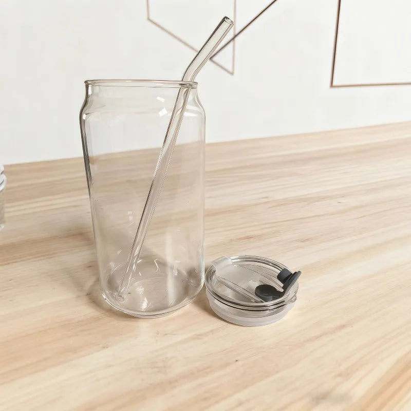 2Pcs Glass Tumbler Set with Lid Straw, High Borosilicate Reusable Clear Drinking Cups for Iced Coffee Juice Bubble Tea Home Gift Oasis Select