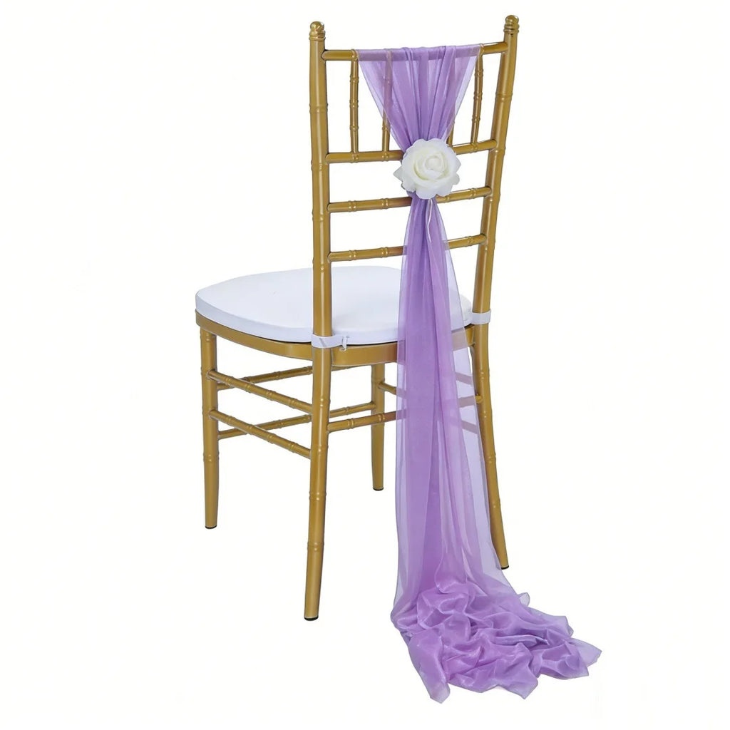 Wedding Chair Sash Beauty Tulle Polyester Streamer Hotel Banquet Decoration Chair Cover Tie Ribbon Bow Oasis Select Light Purple