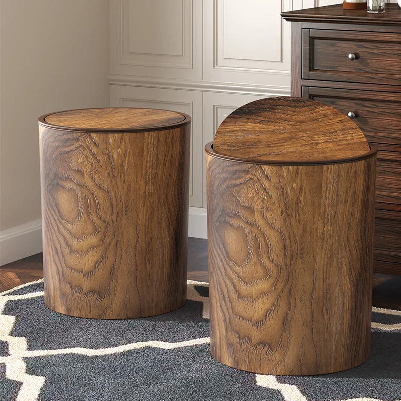 Retro imitation wood grain trash can household new large capacity living room kitchen office creative Chinese paper basket Oasis Select