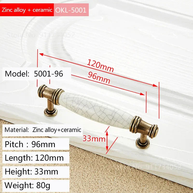 Cupboard Kitchen Hardware Retro European Fashion Cabinet Drawer Handles Bronze Closet Dresser Knobs Zinc Alloy and Ceramic Oasis Select 96-1