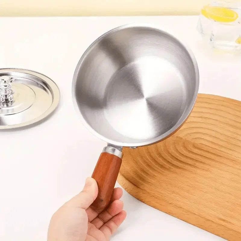 1pcs Heatproof Wood Handle Stainless Steel Milk Pot Non-slip Bottom Even Heating & Induction Cooker Available Oasis Select