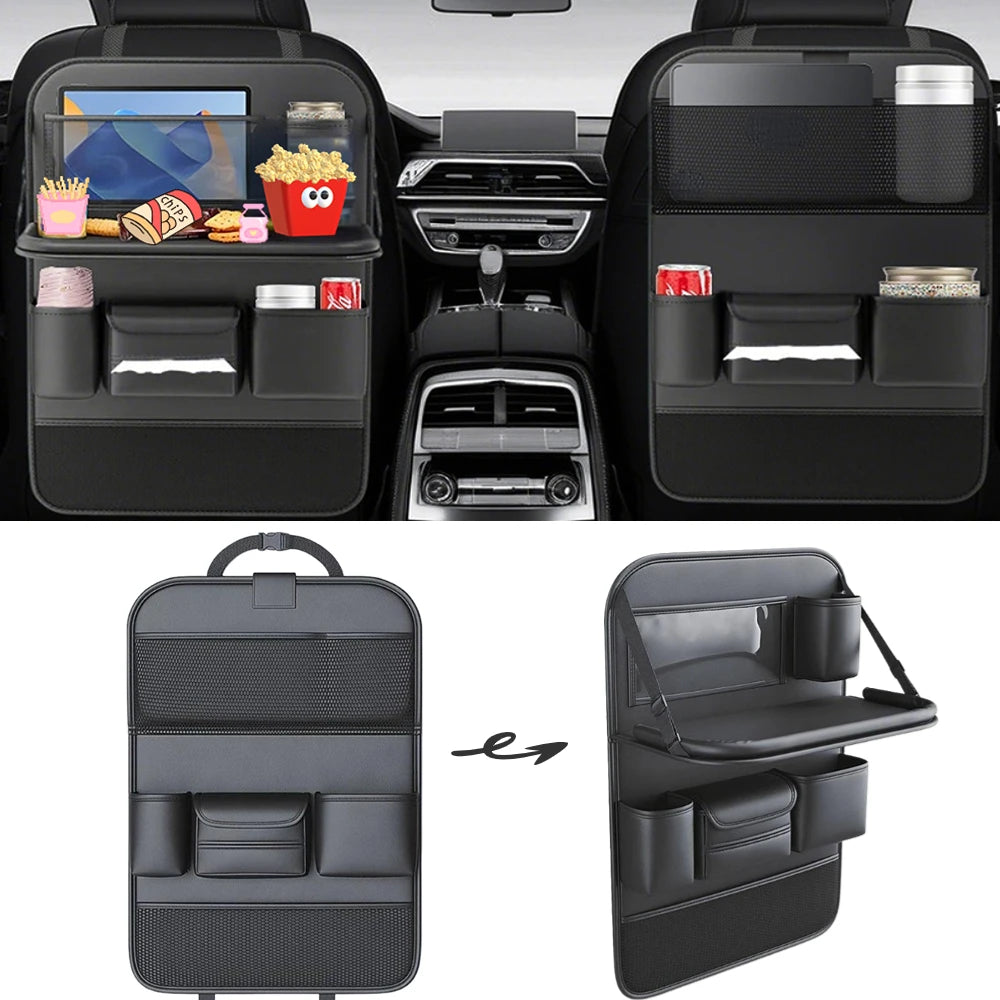 Multifunctional Car Backseat Organizer - 6 Pocket Storage Bag For Tissue Cup Umbrella Storage, Foldable Table Tray For iPad Oasis Select