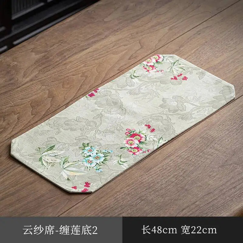 Chinese Zen Style Small Tea Table Mat Heat Insulation Waterproof Cloth Mat Chinese Style Silk Fabric Double-sided Dry Oasis Select Wrapped Bottom 2