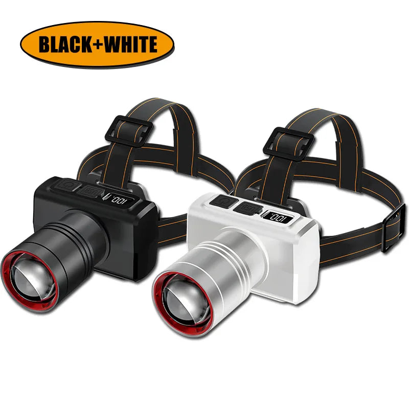 Super Bright LED Headlamp RechargeableHead Light Motion Sensor Front Led Head Flashlight Waterproof Outdoor Camping Flashing Oasis Select Black White