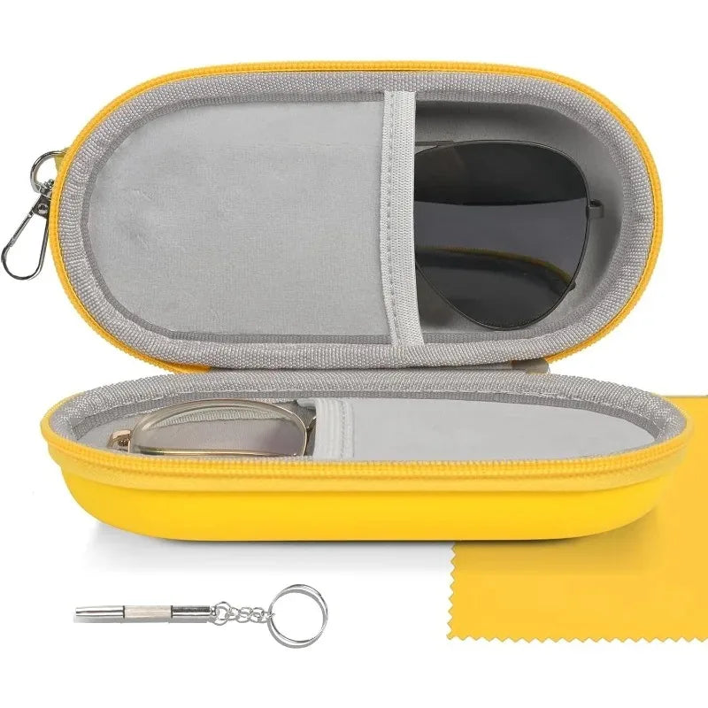 1pc Double Mirror Box, With Zipper Closure & Clip,Portable Eyewear Storage Box for 2 Glasses,Sunglasses Holder, Colored Contacts Oasis Select