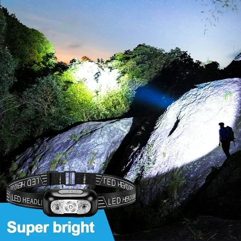 Strong Light Headlamp Portable LED Sensor Headlamp USB Rechargeable Head Flashlight Outdoor Camping Fishing Emergency Lantern Oasis Select