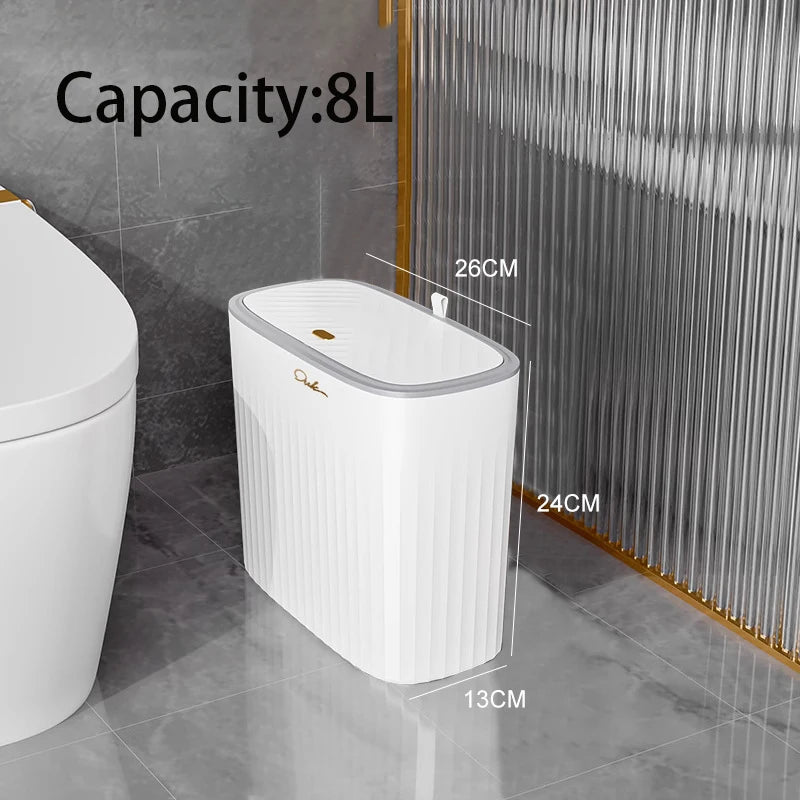 Narrow Shape Press Ring Trash Can with Lid for Bathroom Gap, Highlighting the Features of Garbage Classification Oasis Select style B white 8L