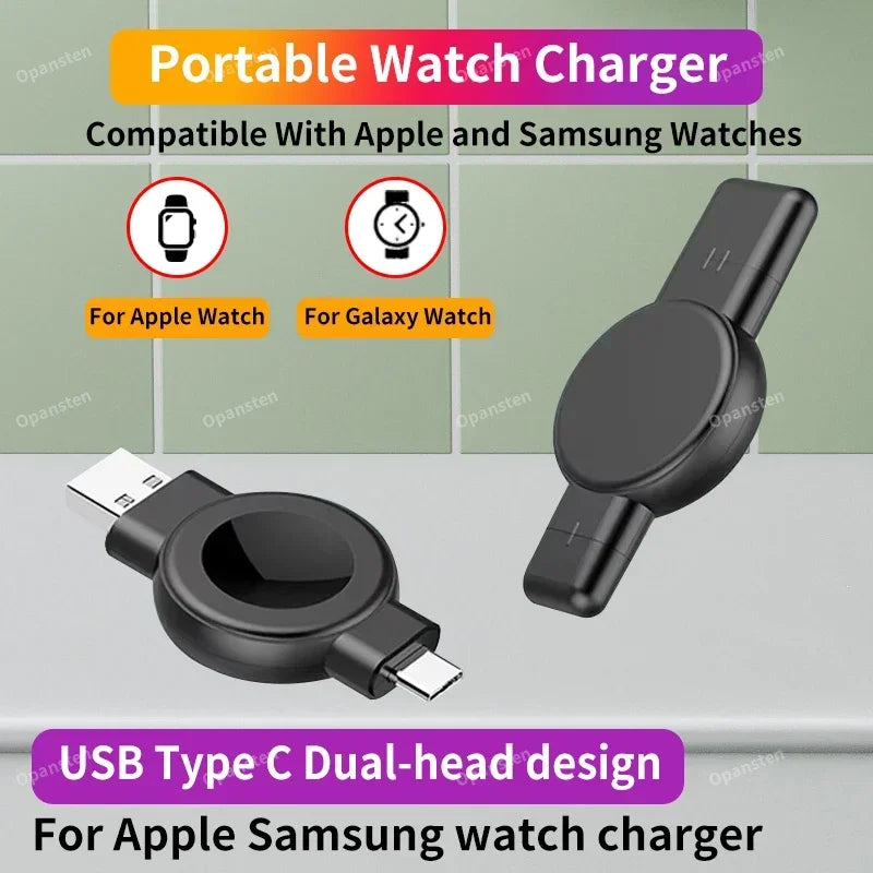 2 In 1 USB Type C Magnetics Watch Wireless Charger for Samsung Watch Galaxy 4 5 6 Active 1/2 Apple IWatch 2-8 SE Charging Stand Oasis Select
