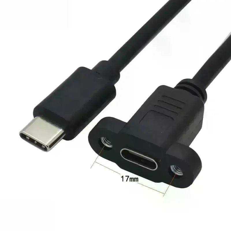 1Pcs Panel Mount Type-C USB-C Male To Female Extension Cable With Screw Hole Lock Connector Cable 0.3/0.5/1/1.5 Meters Oasis Select