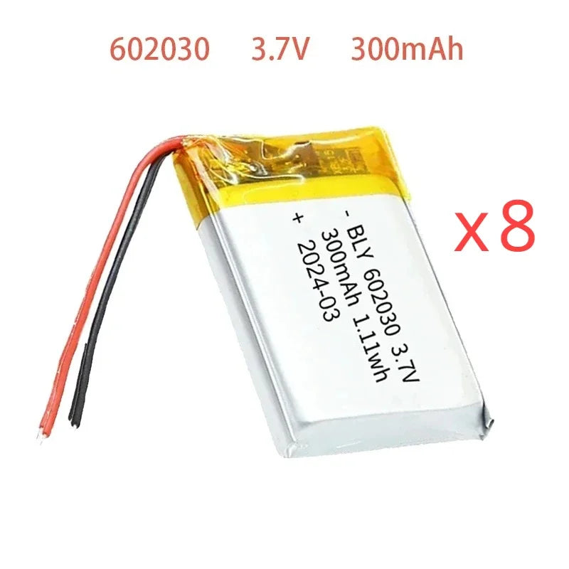 602030 3.7V 300mAh Real Capacity Polymer Lithium Ion Rechargeable Battery for Toys, LED Light, Bluetooth Speaker Tools Accessory Oasis Select 8pcs