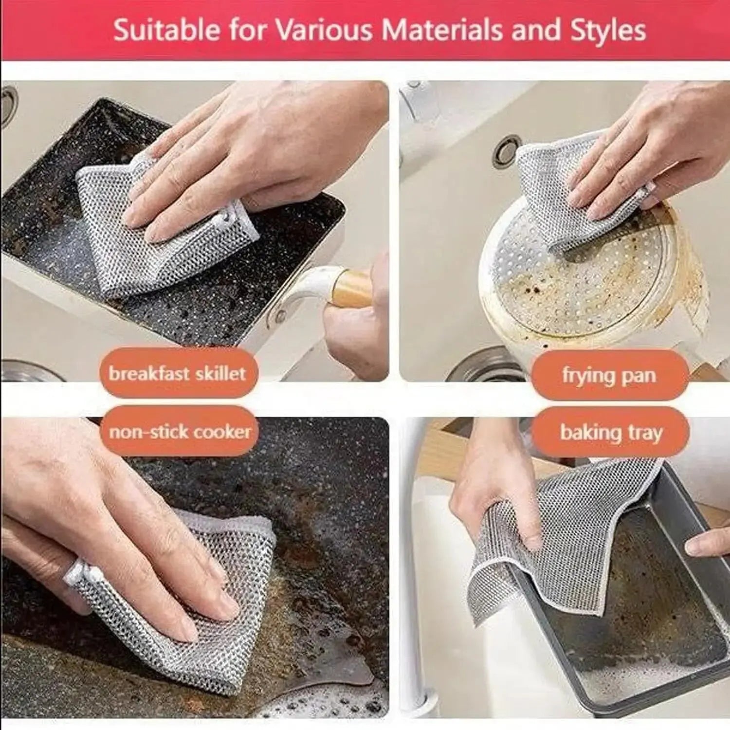 10pcs Magic Dishcloth Silver Wire Cleaning Kitchen Cloth Thickened Microfiber Wash Towel Built-in Sponge Steel Wire Ball Rag Oasis Select