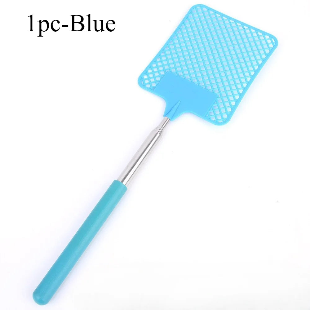 1/2pcsMini Retractable Plastic Fly Swatter; Stainless Steel Non-slip Handle; Summer Mosquito Swatter; Fly Killer For Home Garden Oasis Select 1pc-Blue