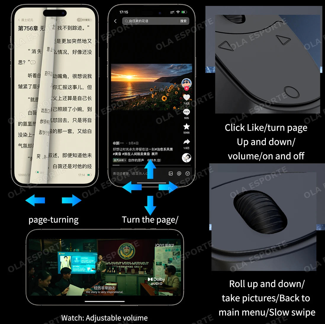 Bluetooth 5.3 Fingertip Scroll Ring – Selfie & Video Remote