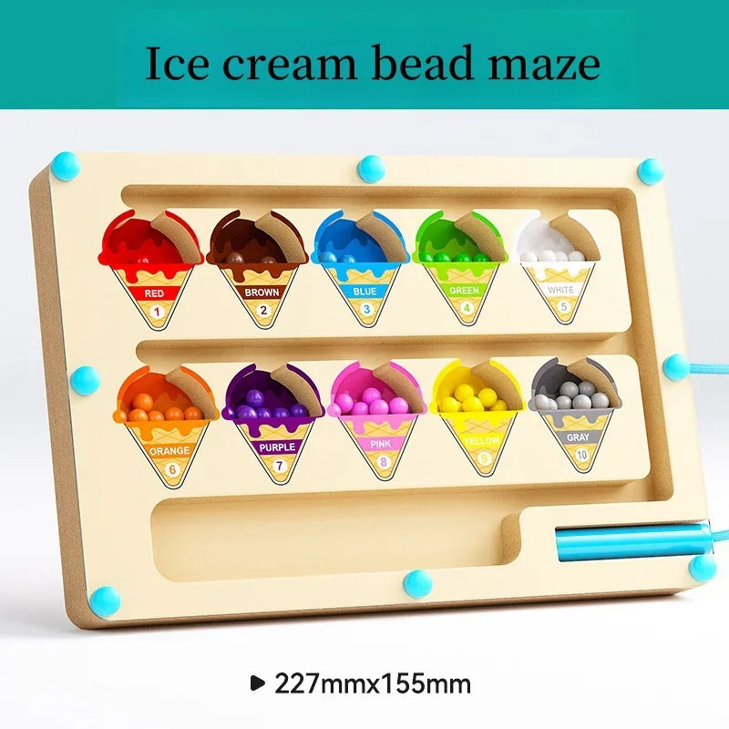 Magnetic digital bead magnetic maze toy for children's puzzle practice, attention and concentration training game for ages 2-6 Oasis Select ice cream
