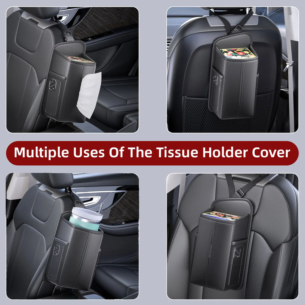 Leather Car Seat Side Organizer | Tissue, Phone & Cup Holder