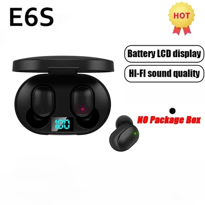 E6S Wireless Bluetooth Earphones TWS Bluetooth Headset Wireless Earbuds Noise Cancelling Earphones with Microphone Headphones Oasis Select black