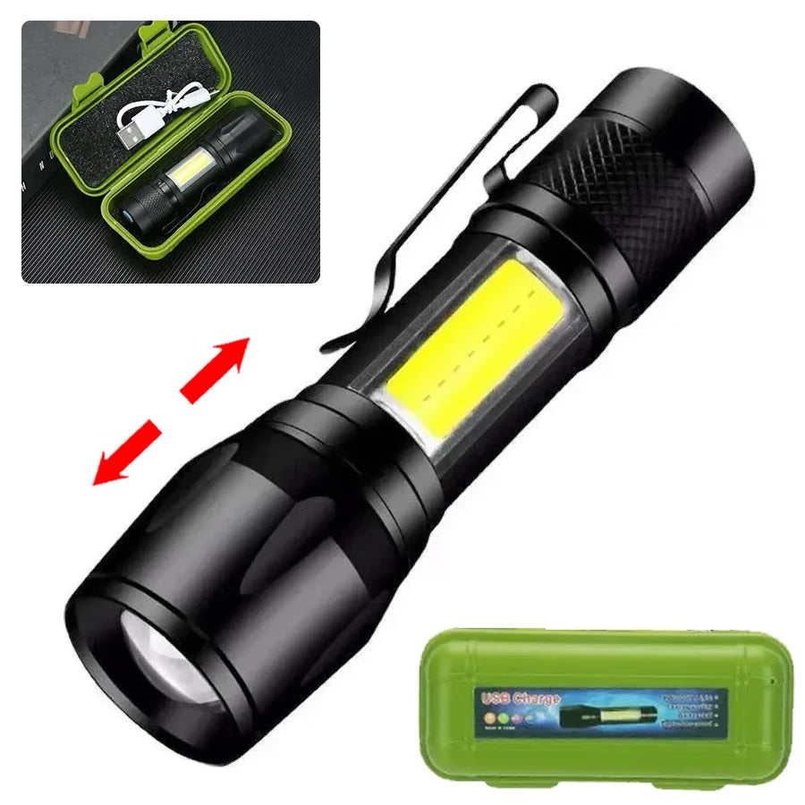 USB Rechargeable Mini Flashlight | COB+XPE Zoomable 3-Mode Torch