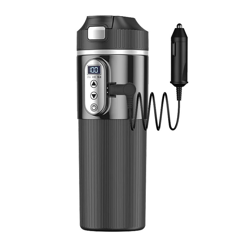 12V 24V Electric Heating Car Kettle 500ML Heater Cup Stainless Steel Fast Heat Water Cup for SUV Truck Camping Travel Kettle Oasis Select 12V-24V 100W black