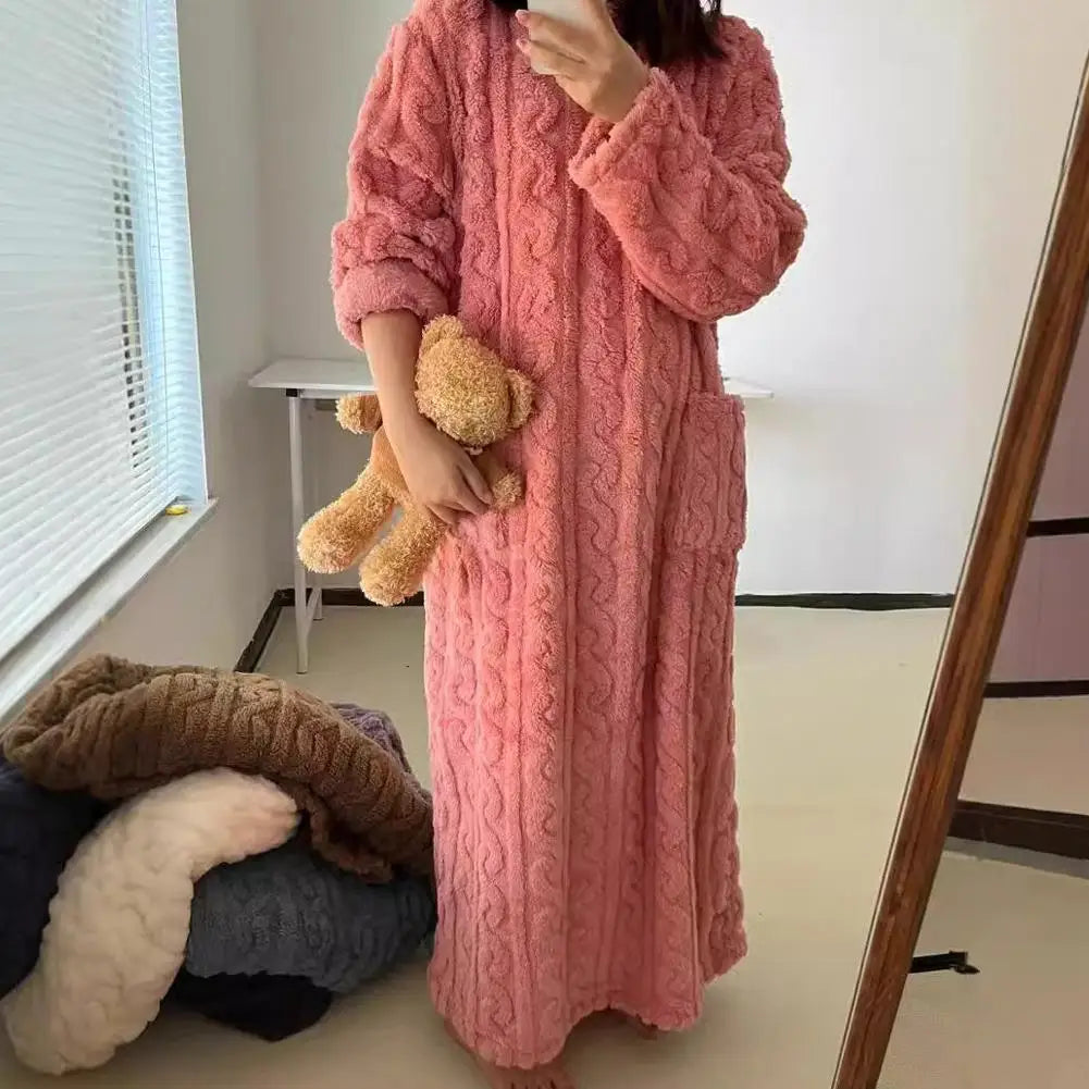 Women's Flannel Nightgown – Long Sleeve Warm Fleece Night Dress