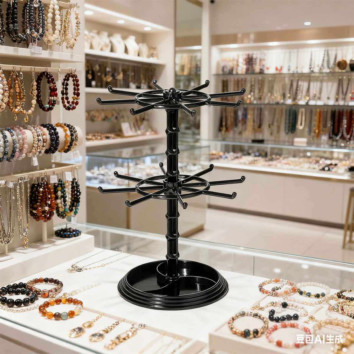 1pc 2/3 Floor Rotatable Jewelry Storage Rack Necklace Display Rack Rotating Keychain Bracelet Storage Rack Perfect Holiday Gift Oasis Select