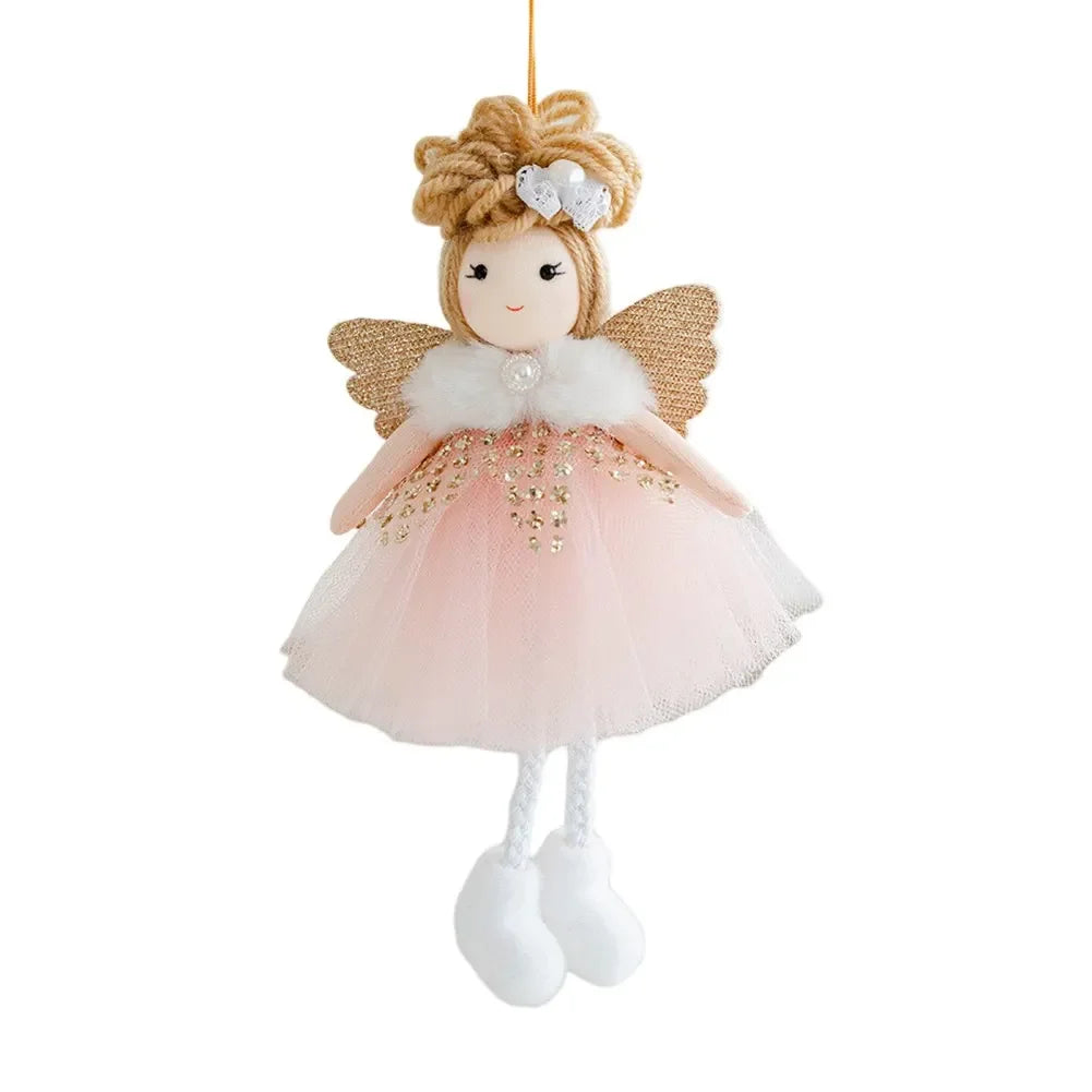 16*9CM Christmas Plush Mesh Angel Doll Pendant Cartoon Cute Wings Girl Doll Christmas Tree Decoration Bedside Hanging Oasis Select pink China Mainland