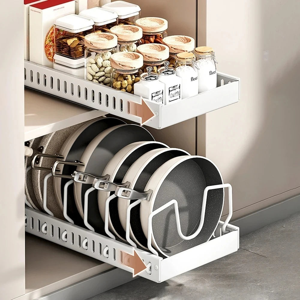 Pull out Pots and Pans Organizer Sliding Pot Lid Holder Kitchen Spice Rack Tableware Organizer Multifunctional Dish Drying Racks Oasis Select