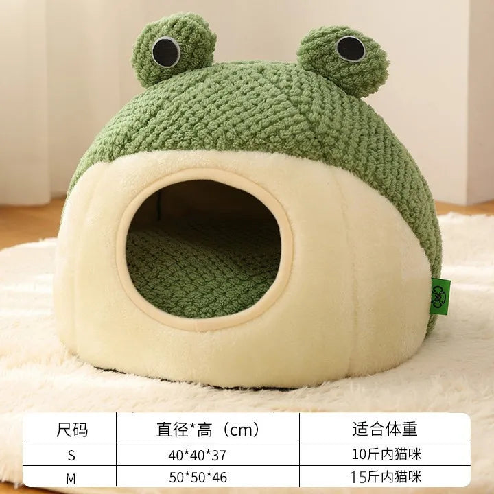 All-season Universal Cat House Little Frog Series Semi-enclosed Dog House Warm Plush House-style Dog Bed Oasis Select C S 40X40CM