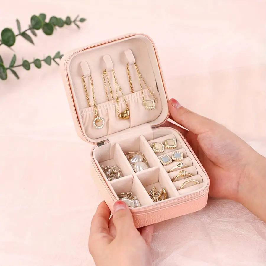 Mini Jewelry Box, Travel Portable Jewelry Case For Ring, Pendant, Earring, Necklace, Bracelet Organizer Storage Holder Boxes Oasis Select Pink