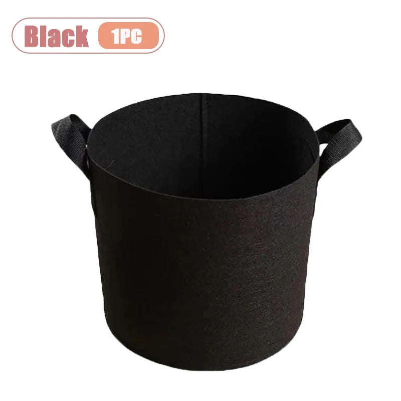 1-4PCS Thickened Nonwoven Fabric Grow Bag Felt Plant Pot for Balcony Roof Garden Aeration Container with Handle Oasis Select Black-1PC 12Gallon