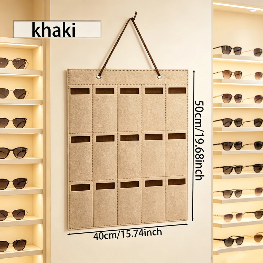 1pc wall mounted khaki 15grid sunglasses vertical storage hanging bag foldable portable glasses organizing hanging display rack Oasis Select khaki