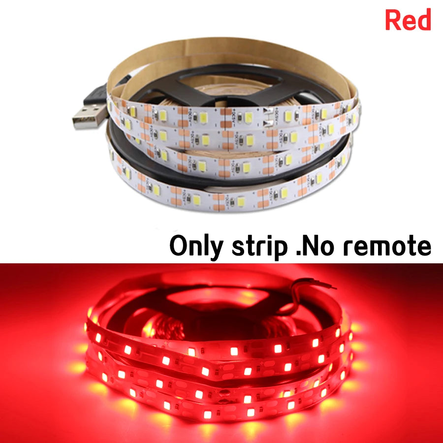 DC5V USB LED Strip Light RGB 2835 Flexible Lamp USB Cable 3 Key Control 5V 0.5M 1M 2M 3M 4M 5M Desk Screen TVBackground Lighting Oasis Select USB Line Red 1m