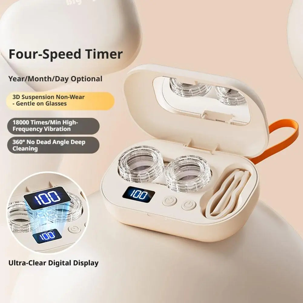 Rechargeable Portable Ultrasonic Contact Lens Cleaning Box, High Vibration 360° Sterilizer Washer for Disposable Soft RGP OK Len Oasis Select