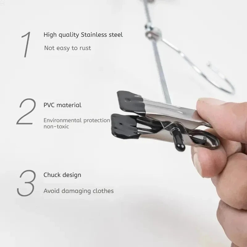 Metal Windproof Clothes Hanger with Adjustable Clips Non‑Slip Drying Hanger for Pants Coat Closet Storage Organizer Rack Oasis Select