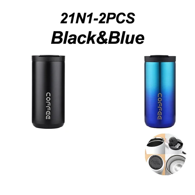 Stainless Steel Coffee Thermos Bottle Thermal Mug Leakproof Car Vacuum Flasks Coffee Cup Travel Portable Insulated Bottles Oasis Select Black-Blue-2PCS <500ml