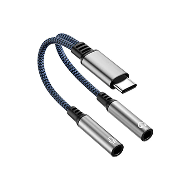 USB-C to Dual 3.5mm Audio Adapter DAC Microphone Connector Cable for Phone15 16 Oasis Select A2
