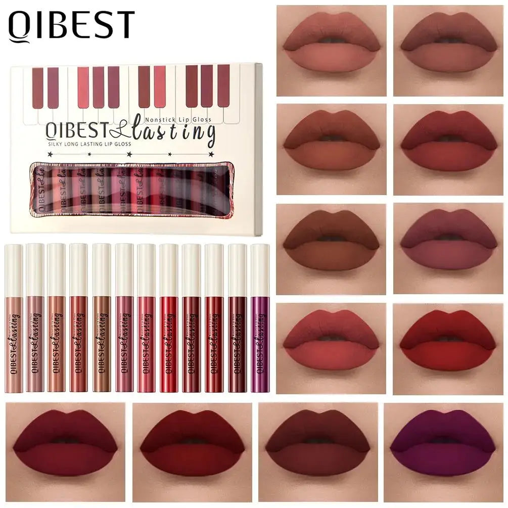 QiBest Matte Lip Gloss Set – 12 Waterproof Shades Long Lasting