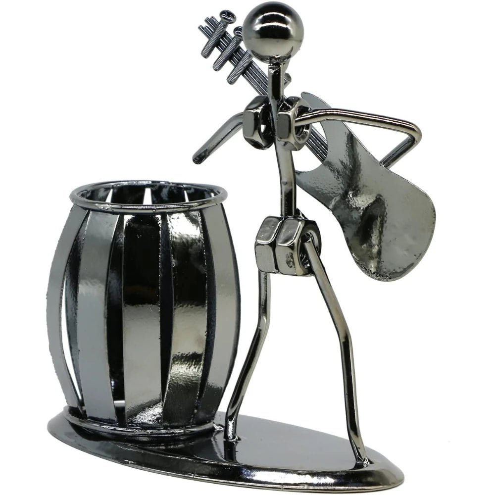 Iron Music Man Steel Pen Holder – Musical Art Metal Pencil Cup for Desktop, Office & Studio Decor, Unique Secretary Gift Oasis Select