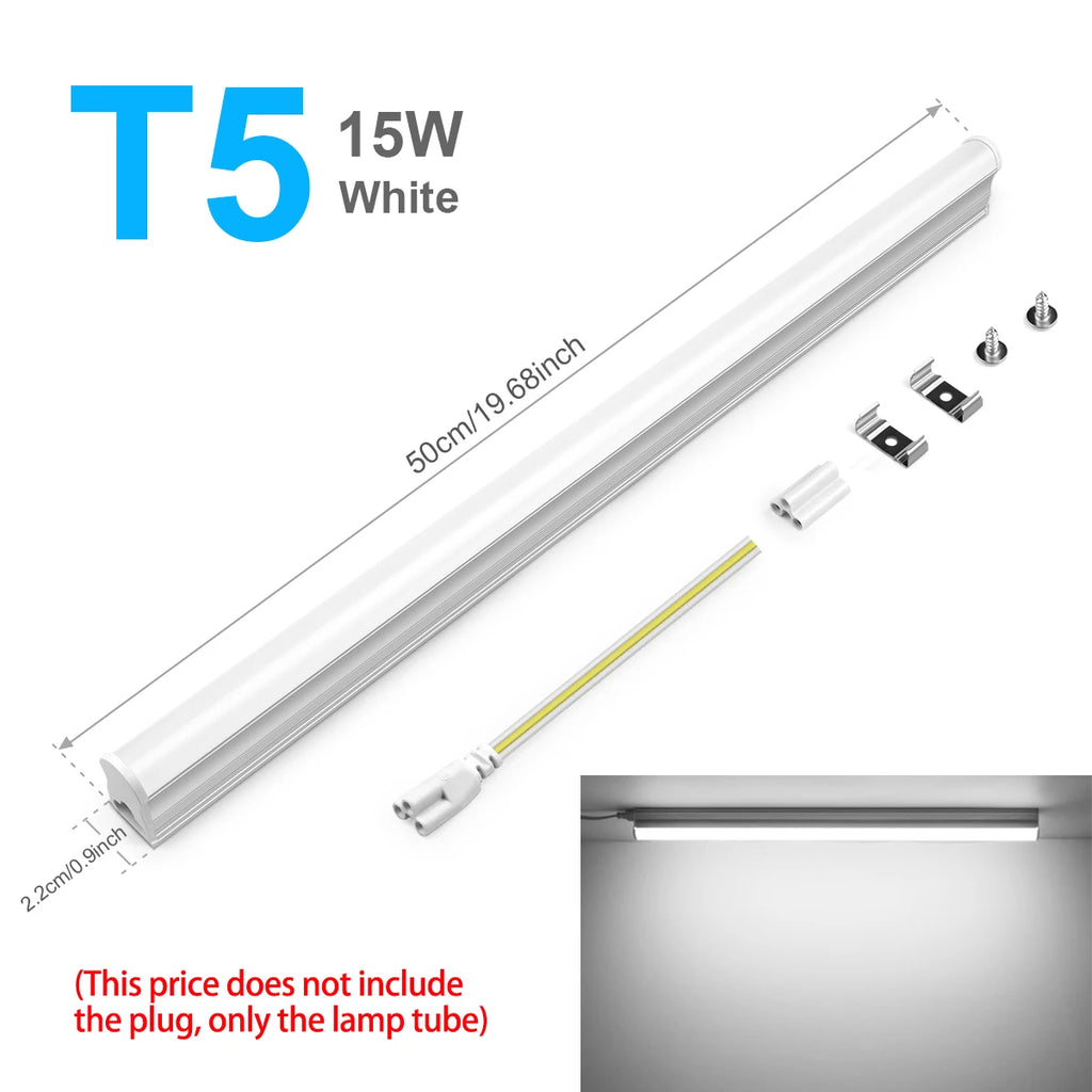 T5/T8 Led Tube Light 15W/25W Aluminium Bar Lamp 50CM 2835LEDs Ceiling Wall Lamps for Indoor Workbench Warehouse Garage Lighting Oasis Select T5 White No Plug