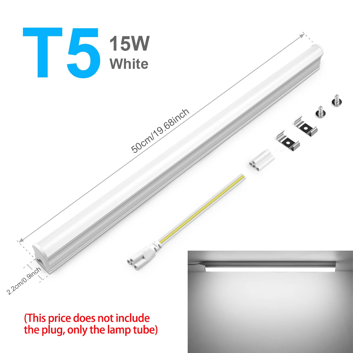 T5/T8 Led Tube Light 15W/25W Aluminium Bar Lamp 50CM 2835LEDs Ceiling Wall Lamps for Indoor Workbench Warehouse Garage Lighting Oasis Select T5 White No Plug