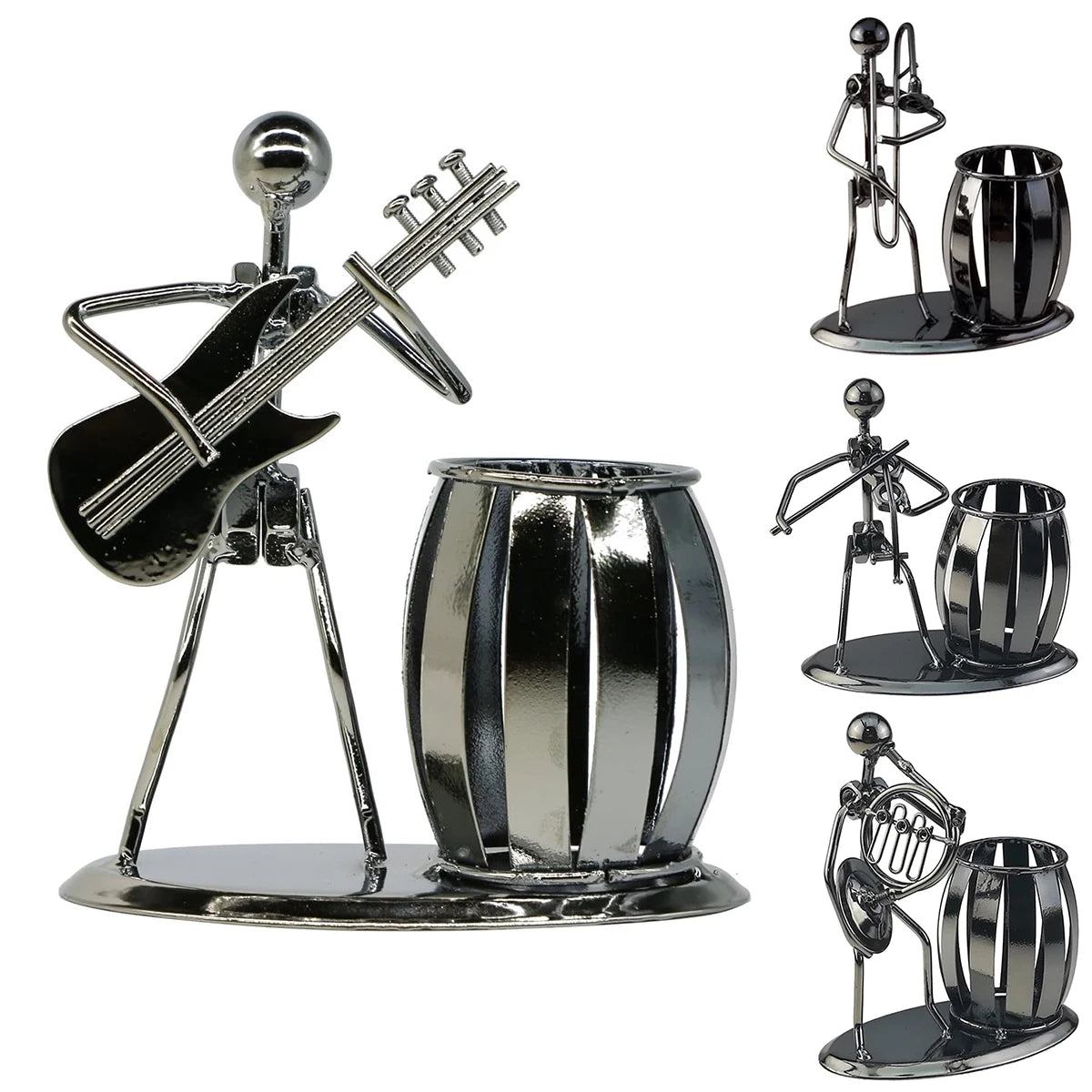 Iron Music Man Steel Pen Holder – Musical Art Metal Pencil Cup for Desktop, Office & Studio Decor, Unique Secretary Gift Oasis Select
