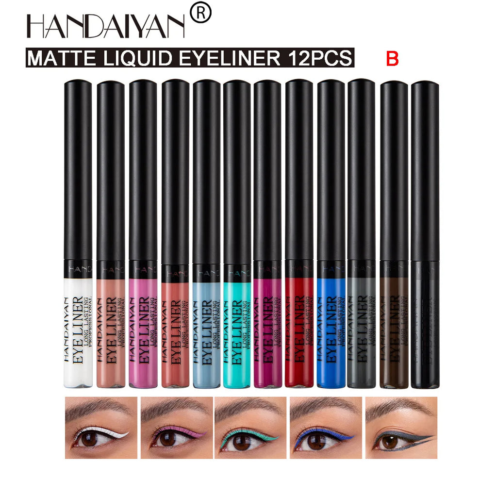 Handaiyan 12-Color Waterproof Matte Eyeliner Pen Set | 24H