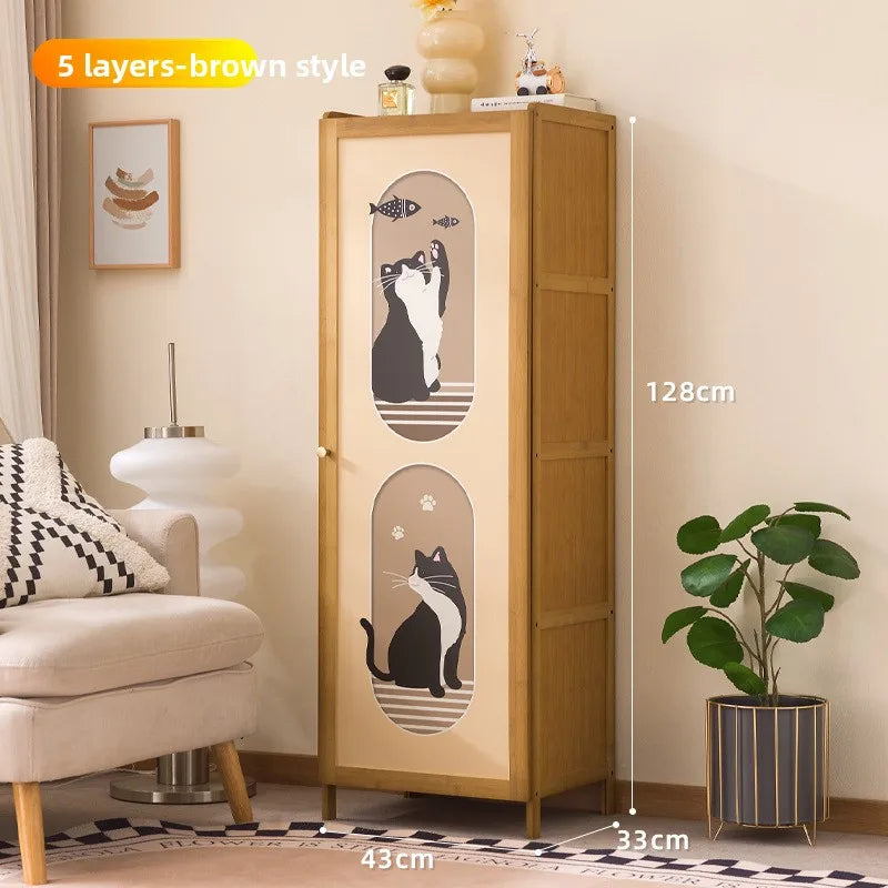 Bookshelf Floor-to-ceiling simple living room Small storage cabinet Household storage cabinet With door Crack storage cabinet Oasis Select Primary 5-43