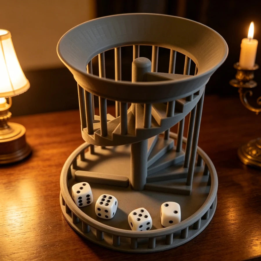 3D Printed Cage‑Style Spiral Staircase Dice Tower Roller Tray Fair Random Rolling for DND RPG MTG Tabletop Role‑Playing Game Oasis Select
