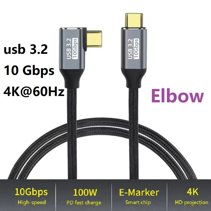 PD 100W 5A Fast Charging USB4.0 Thunderbolt 3 40Gbps 20Gbps Data Cable USB C to Type C 4K 8K@60Hz Video Cable For Macbook Pro Oasis Select 10Gbps Elbow 0.5m