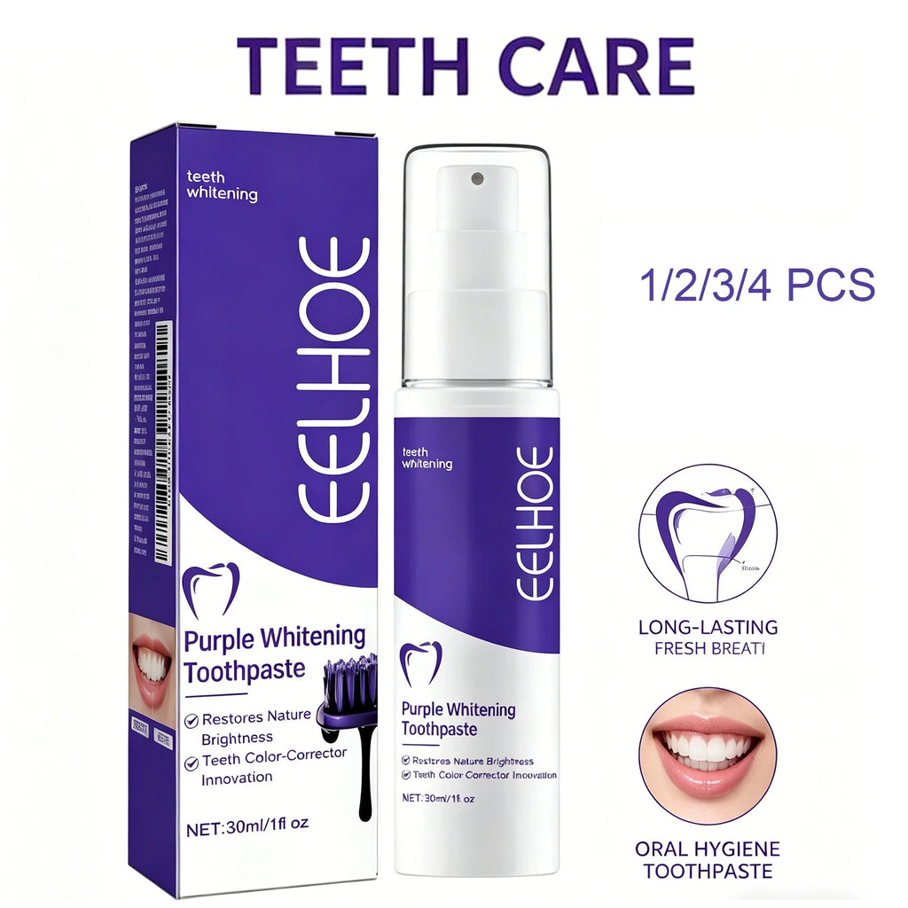 Purple Toothpaste Teeth Whitening Remove Yellow Stains Fights Tartar Fresh Breath Oral Hygiene Teeth Care Cleaning Toothpaste Oasis Select