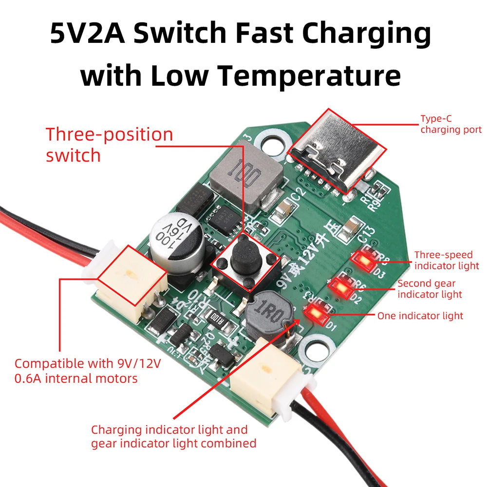 DC 9V/12V 3-Speed Fan Circuit Board Brushless Control Board Mtherboard Universal Board USB Charging Fan Board Supports 5V/2A Oasis Select