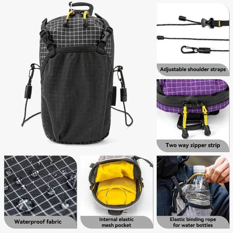 Water Bottle Holder Phone Pocket Outdoor Waterproof Adjustable Strap Nylon Backpack Shoulder Pouch for Cycling Hiking Camping Oasis Select