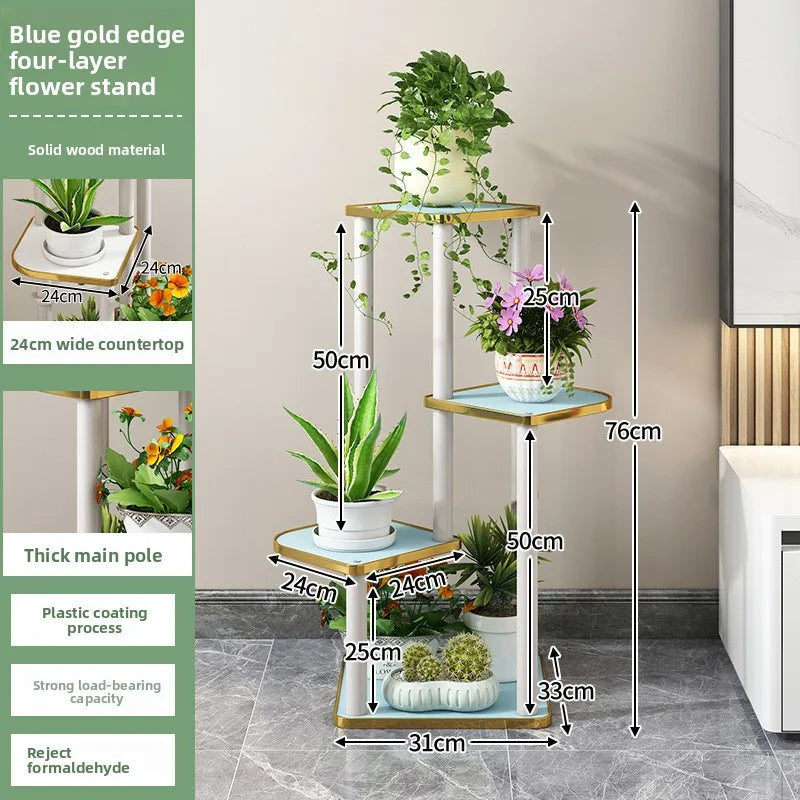Solid wood flower rack indoor multi-layer green plant flower pot rack floor-to-ceiling flower rack Oasis Select Blue-4