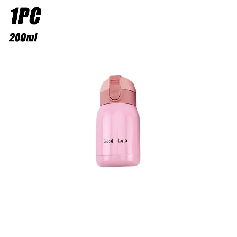 1/2PCS Goodluck Small Cute Mini Thermos Cup MINI Portable Creative Pot Belly Water Cup Pocket Cup with Hand Gift Oasis Select Pink 200ML